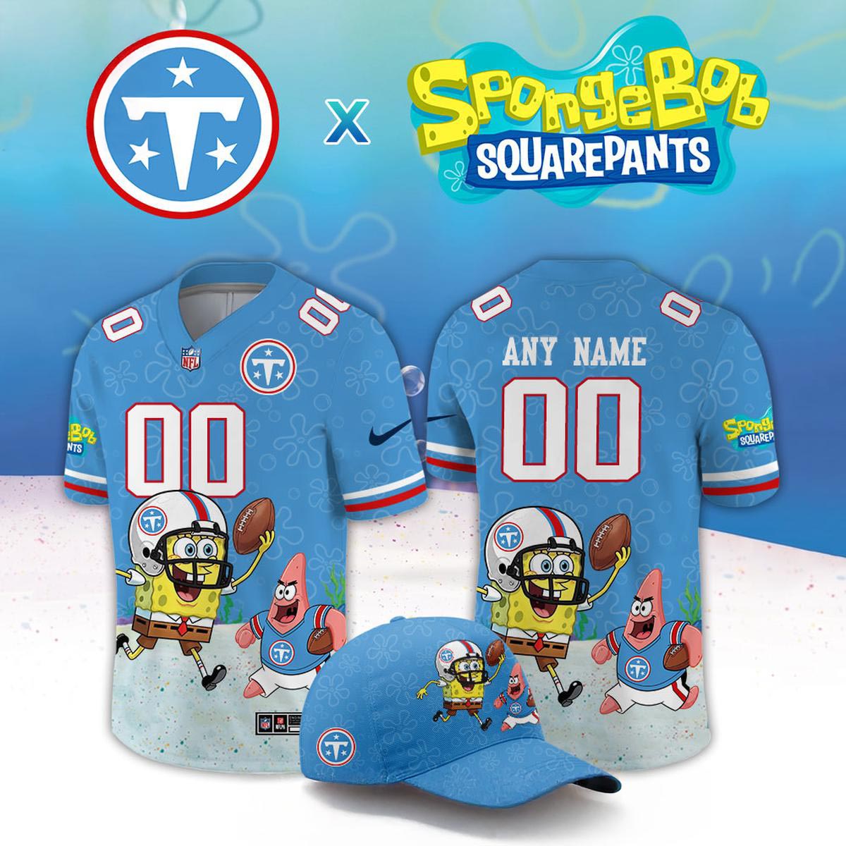 Tennessee Titans x SpongeBob SquarePants 2026 Night Personalized Football Jersey Custom Fan Apparel 1 - Unicasport Tennessee Titans x SpongeBob SquarePants 2026 Night Personalized Football Jersey Custom Fan Apparel