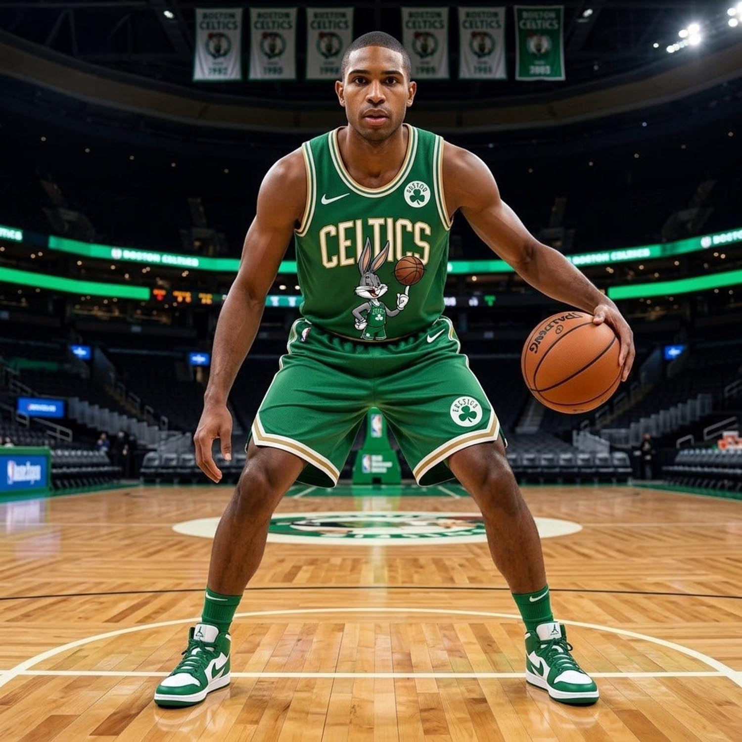 Boston Celtics Bugs Bunny Green Basketball Jersey and Shorts Set Fan Apparel 1 - Unicasport Boston Celtics Bugs Bunny Green Basketball Jersey and Shorts Set Fan Apparel