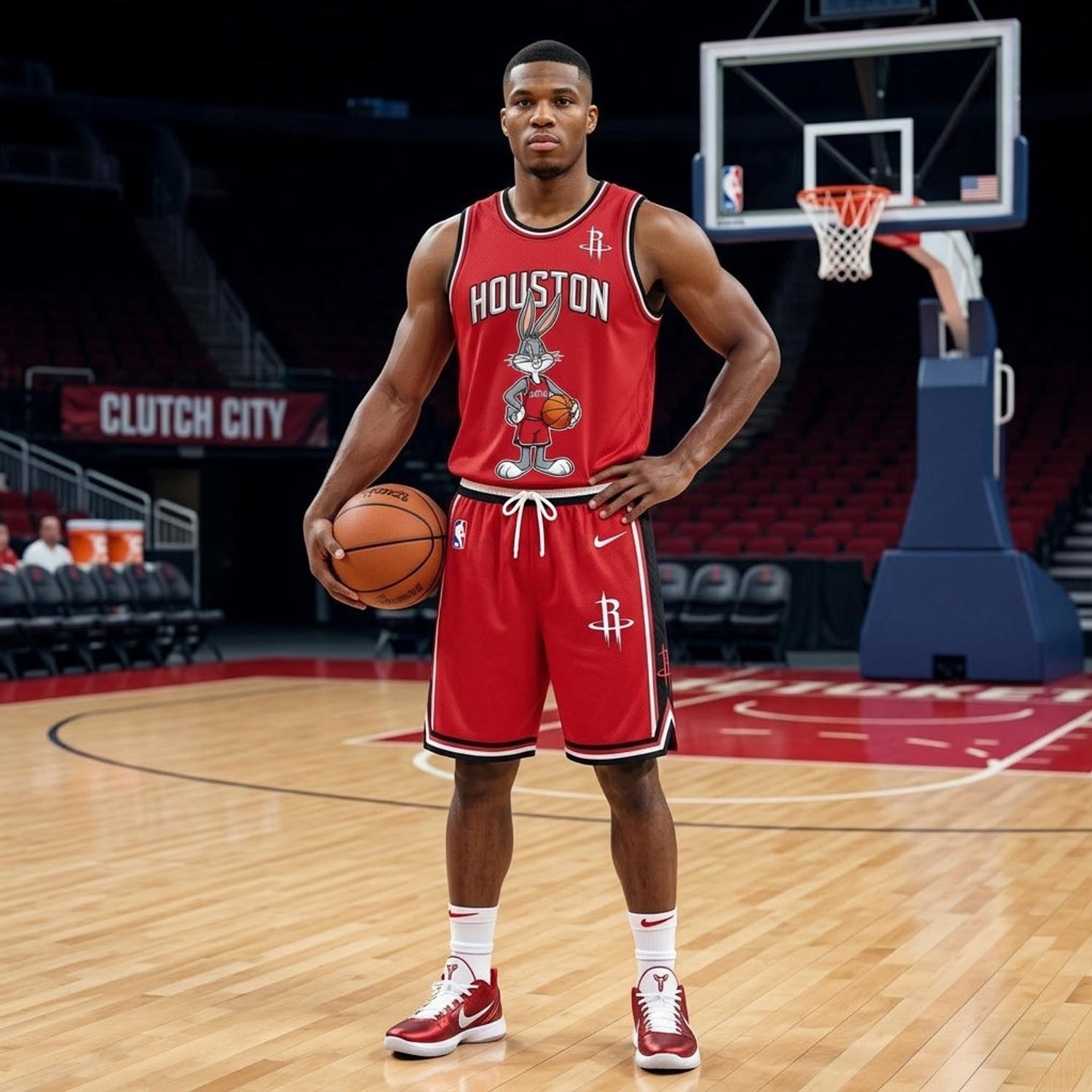 Houston Rockets Bugs Bunny Red Black Basketball Jersey and Shorts Set Fan Apparel 2 - Unicasport Houston Rockets Bugs Bunny Red Black Basketball Jersey and Shorts Set Fan Apparel