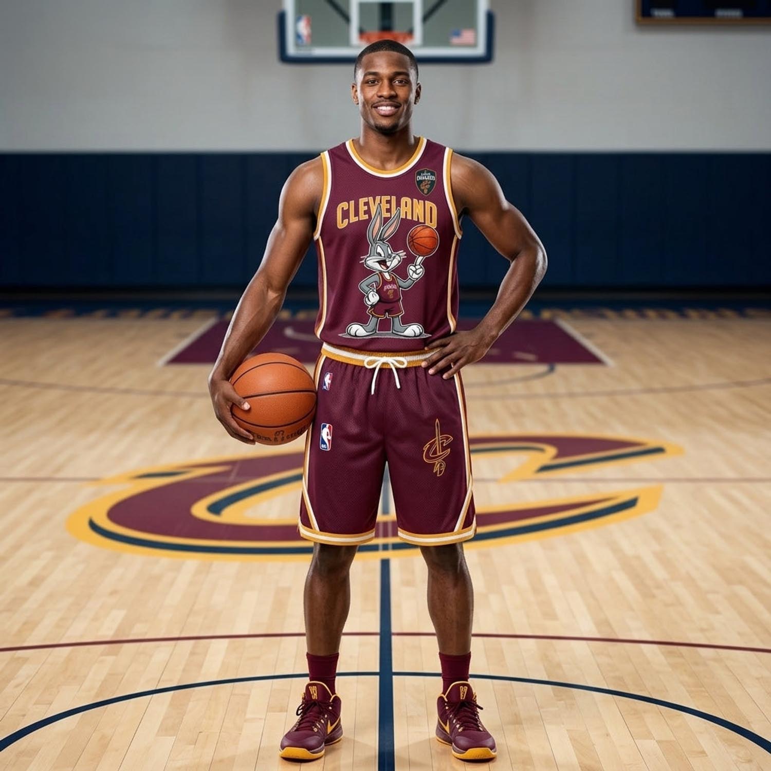 Cleveland Cavaliers Bugs Bunny Wine Gold Basketball Jersey and Shorts Set Fan Apparel 2 - Unicasport Cleveland Cavaliers Bugs Bunny Wine Gold Basketball Jersey and Shorts Set Fan Apparel