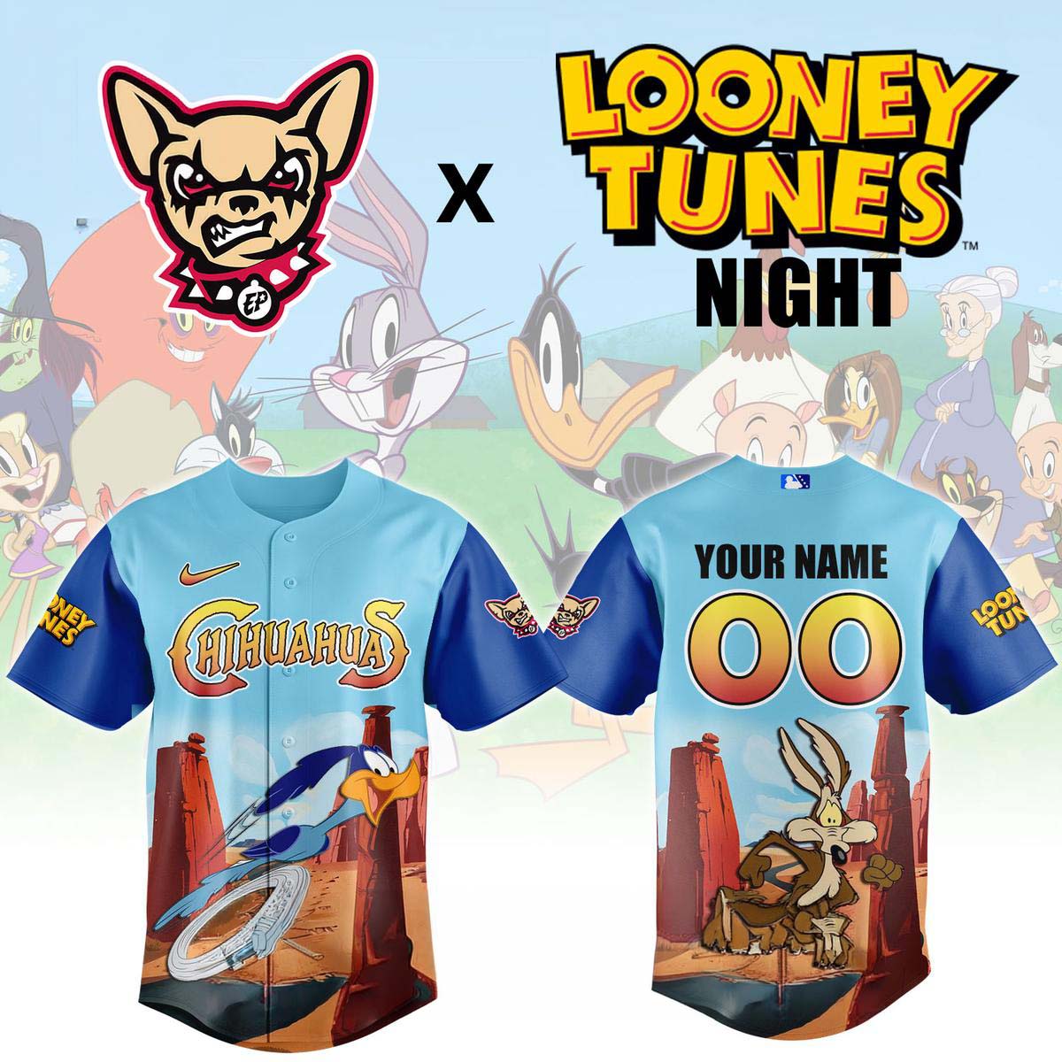 El Paso Chihuahuas Looney Tunes Apparel Custom Baseball Jersey