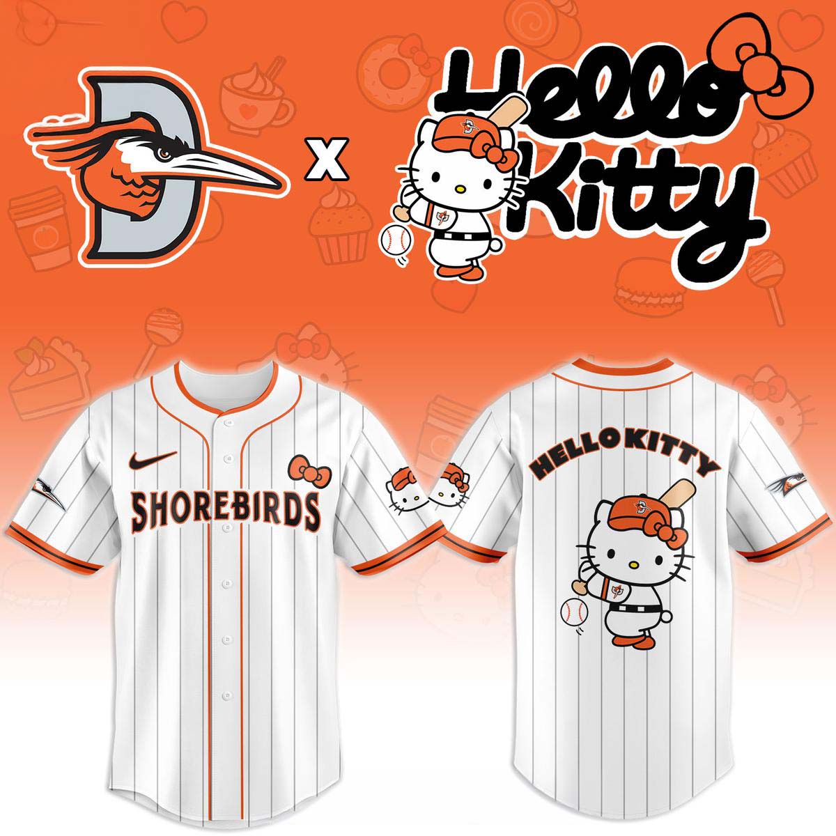 Delmarva Shorebirds Hello Kitty 2026 Striped Baseball Jersey Game Night Collection 2 - Unicasport Delmarva Shorebirds Hello Kitty 2026 Striped Baseball Jersey Game Night Collection