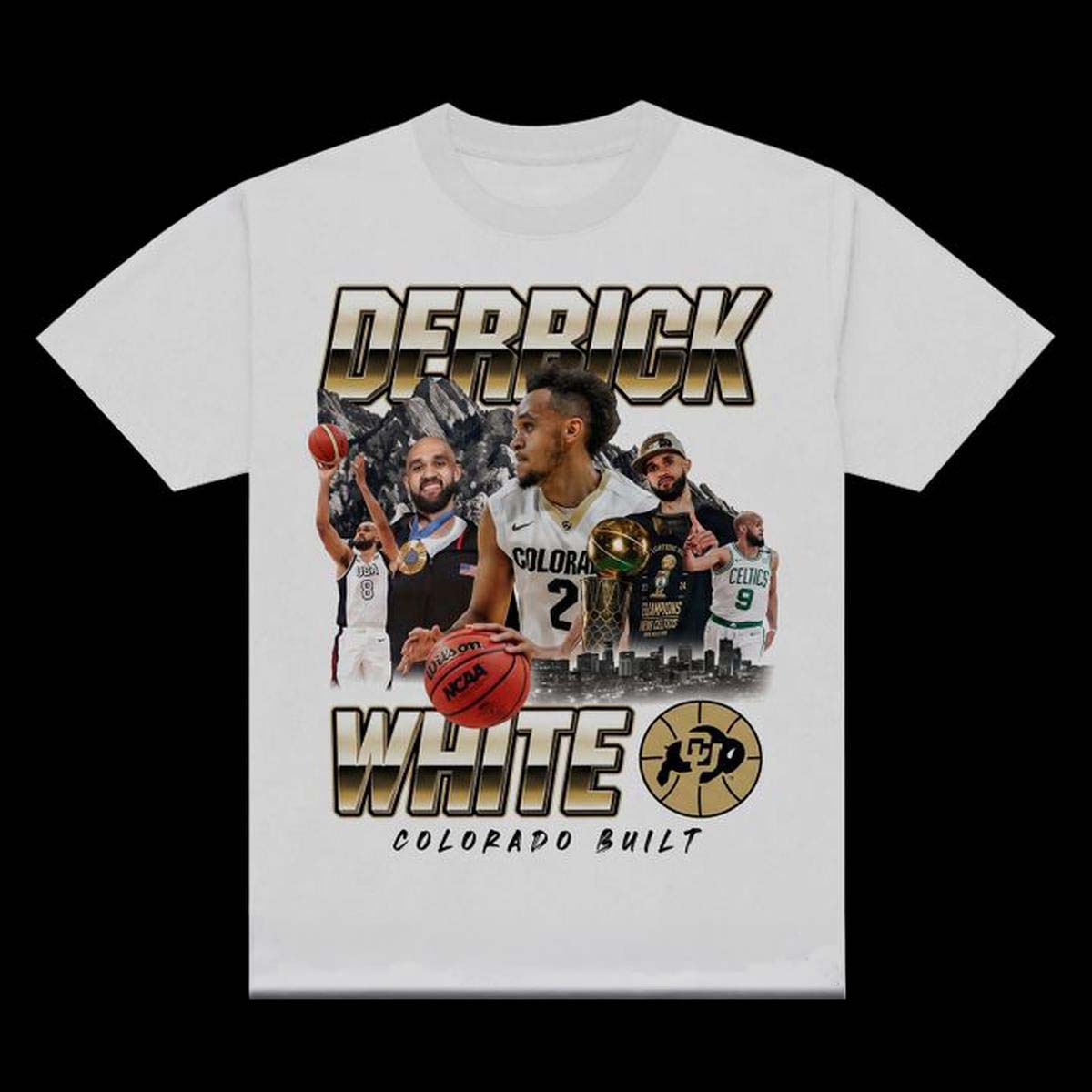Derrick White Colorado Buffaloes White Graphic T-Shirt Best Gift for Basketball Fans - Image 2