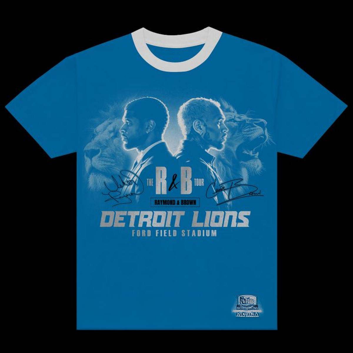 Detroit Lions x Usher Chris Brown The RB Tour Ford Field Stadium Honolulu Blue T-Shirt Gift Idea for Fans - Image 2