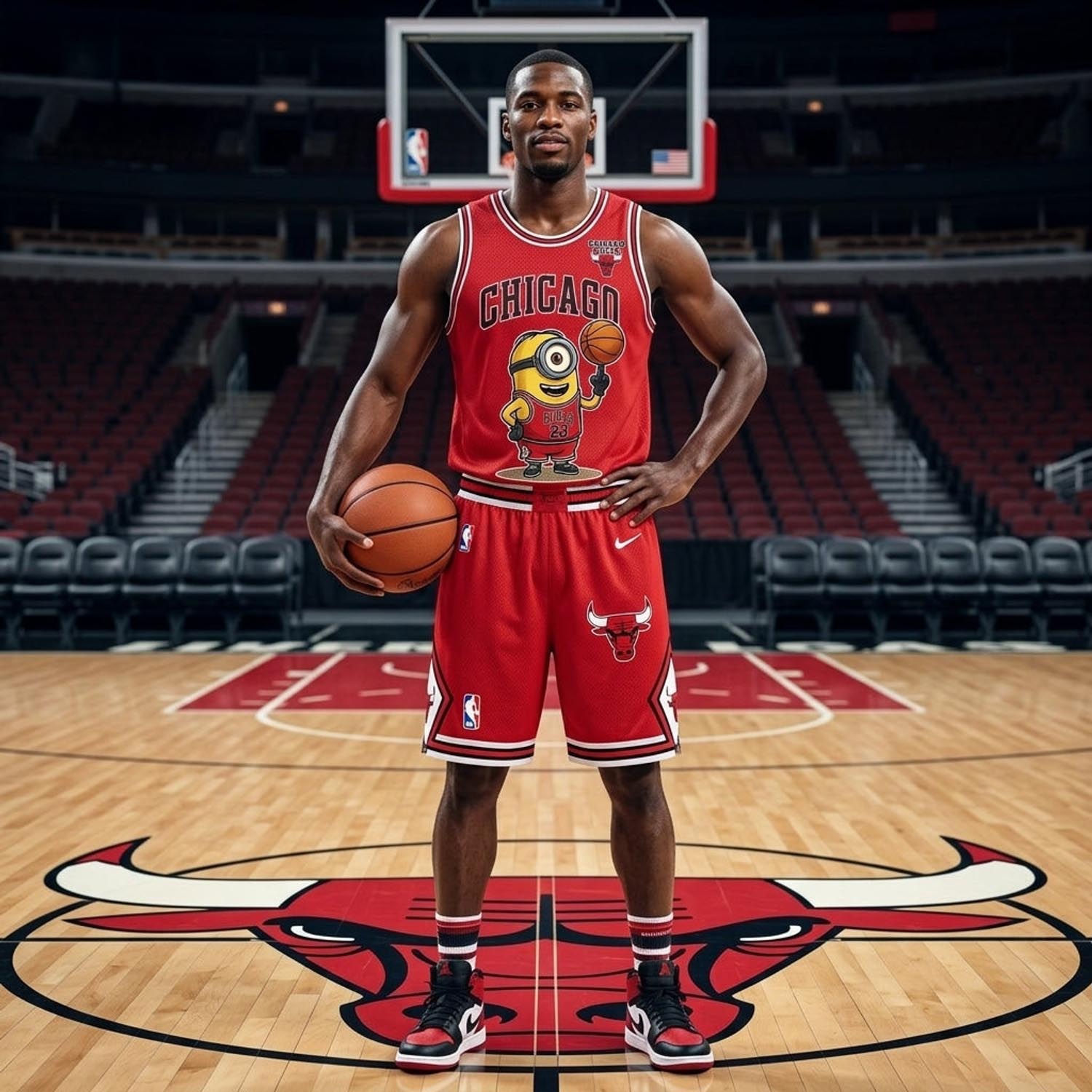 Chicago Bulls Minions Red Black Basketball Jersey and Shorts Set Fan Apparel 1 - Unicasport Chicago Bulls Minions Red Black Basketball Jersey and Shorts Set Fan Apparel