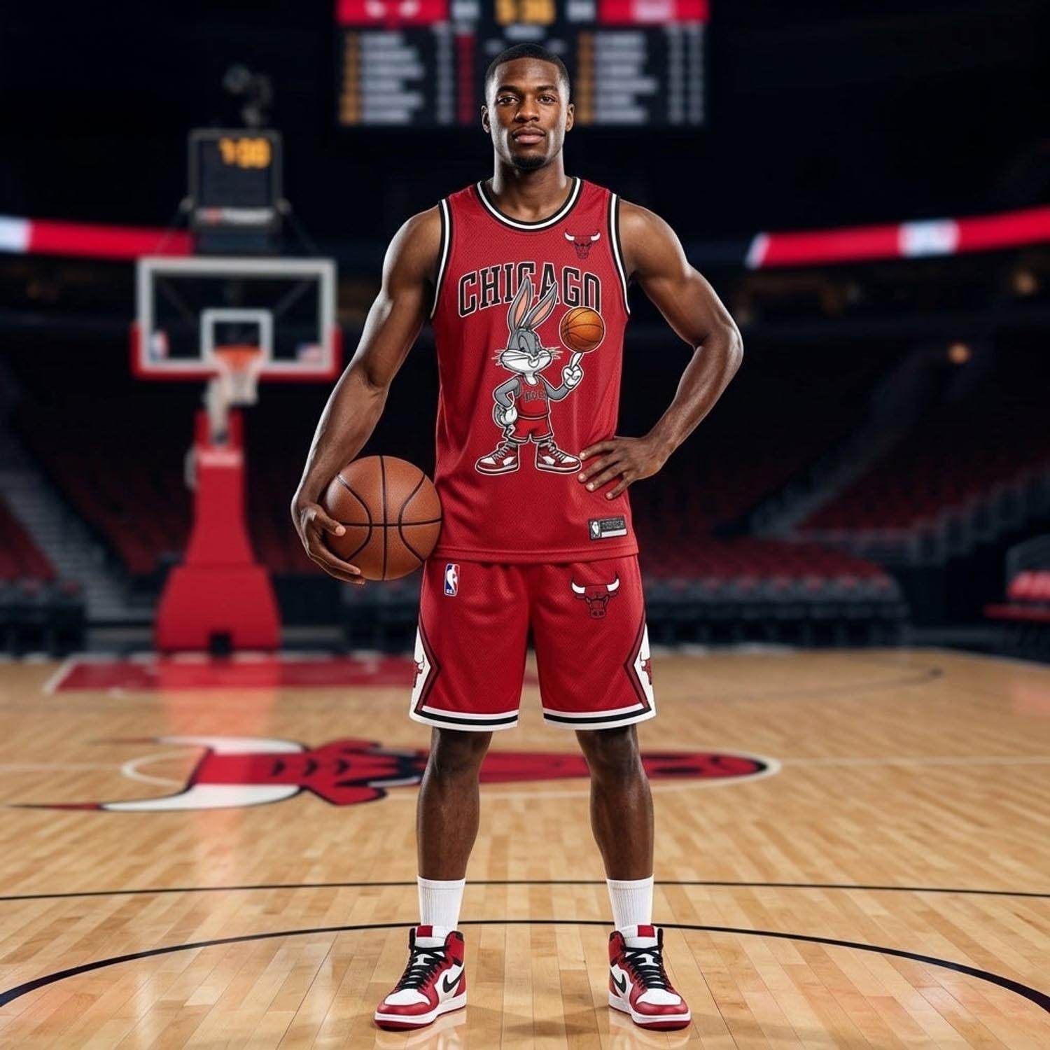 Chicago Bulls Bugs Bunny Red Black Basketball Jersey and Shorts Set Fan Apparel 2 - Unicasport Chicago Bulls Bugs Bunny Red Black Basketball Jersey and Shorts Set Fan Apparel