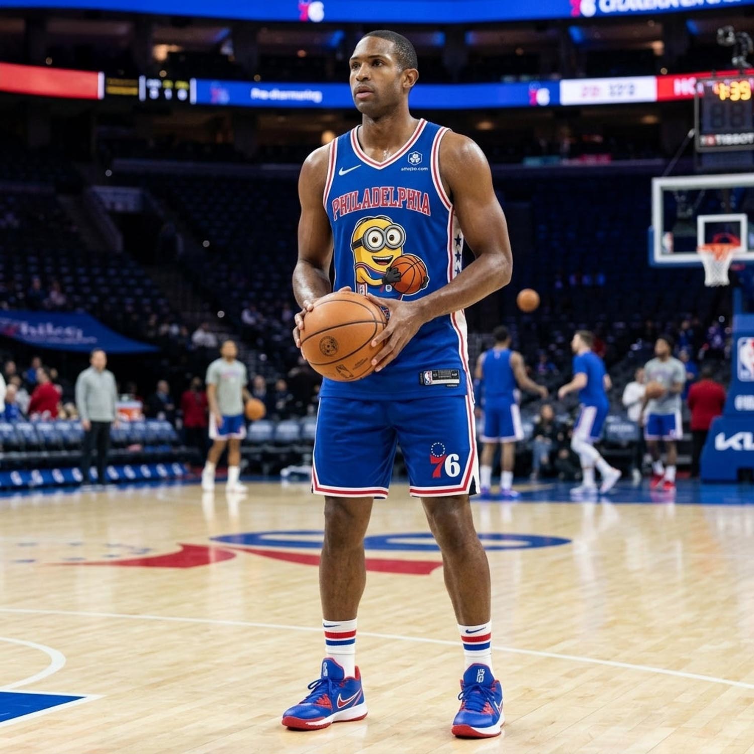 Philadelphia 76ers Minions Blue Red Basketball Jersey and Shorts Set Fan Apparel 1 - Unicasport Philadelphia 76ers Minions Blue Red Basketball Jersey and Shorts Set Fan Apparel
