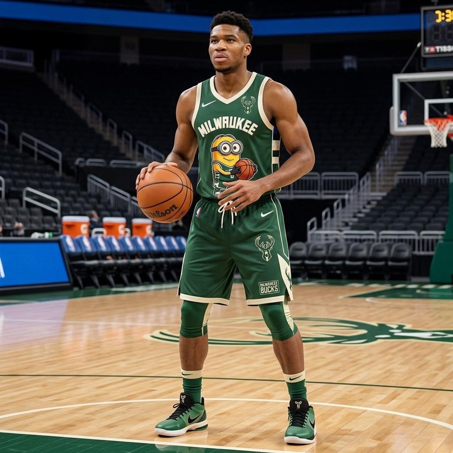 Milwaukee Bucks Minions Green Cream Basketball Jersey and Shorts Set Fan Apparel 1 - Unicasport Milwaukee Bucks Minions Green Cream Basketball Jersey and Shorts Set Fan Apparel