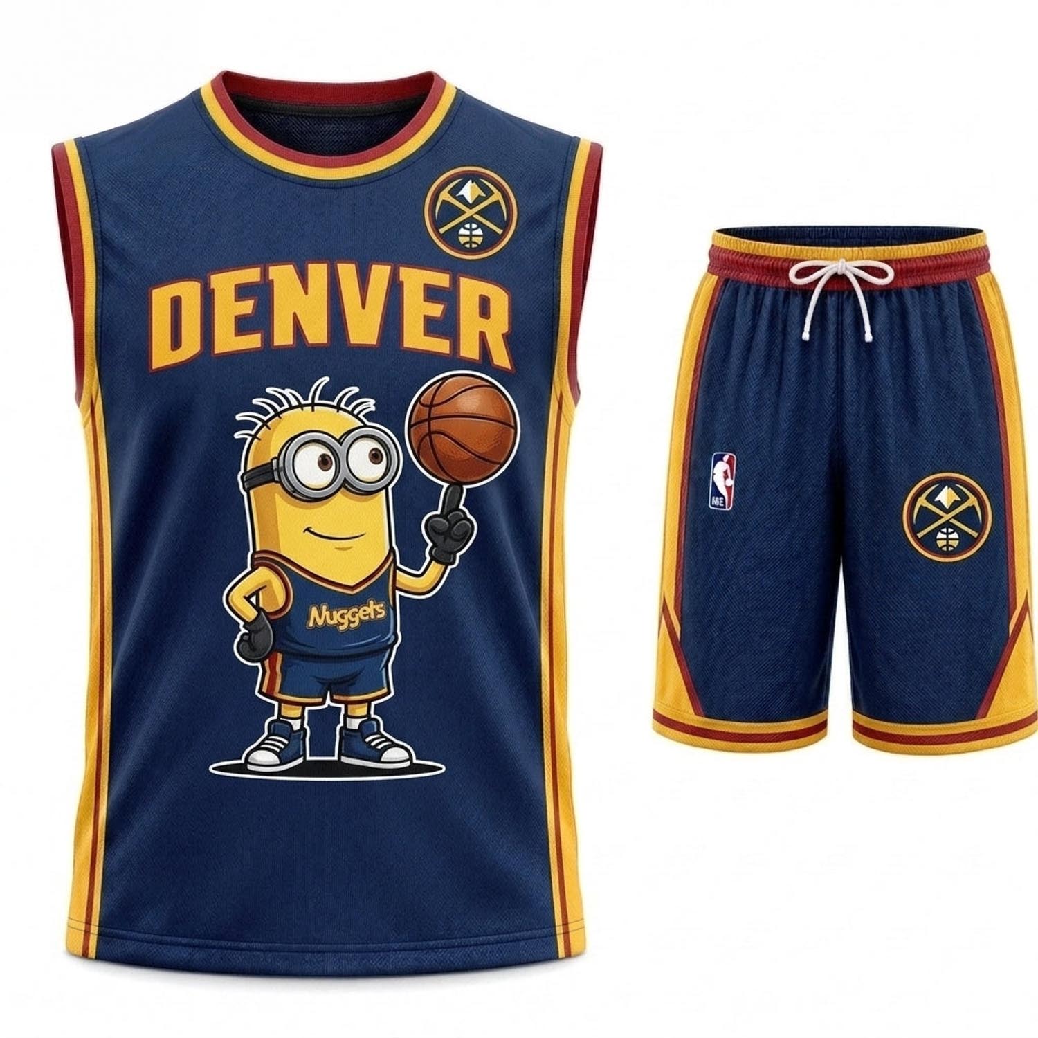 Denver Nuggets Minions Navy Gold Basketball Jersey and Shorts Set Fan Apparel 1 - Unicasport Denver Nuggets Minions Navy Gold Basketball Jersey and Shorts Set Fan Apparel