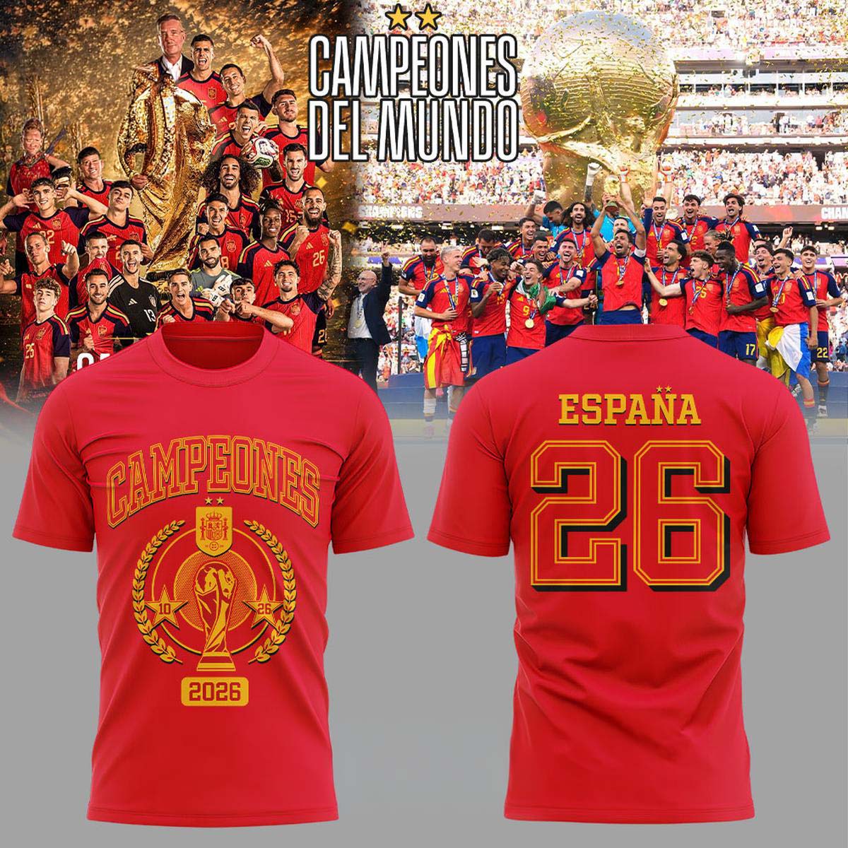 Spain 2026 World Cup Champions CAMPEONES DEL MUNDO Red T-Shirt