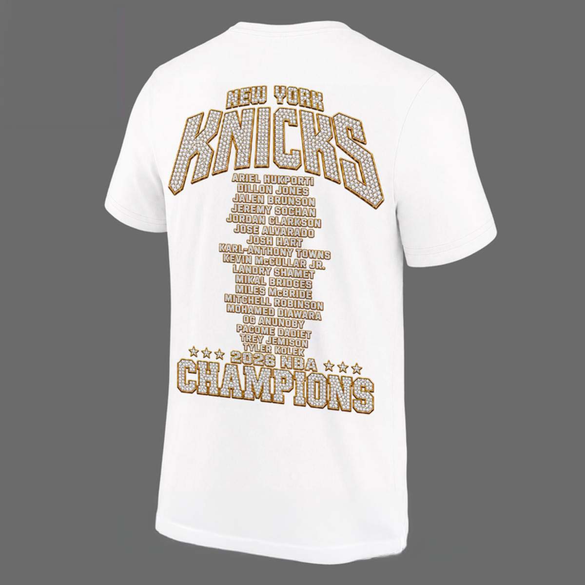 New York Knicks 2026 NBA Finals Champions Trophy White Graphic T-Shirt - Best Gift for Fans - Image 3