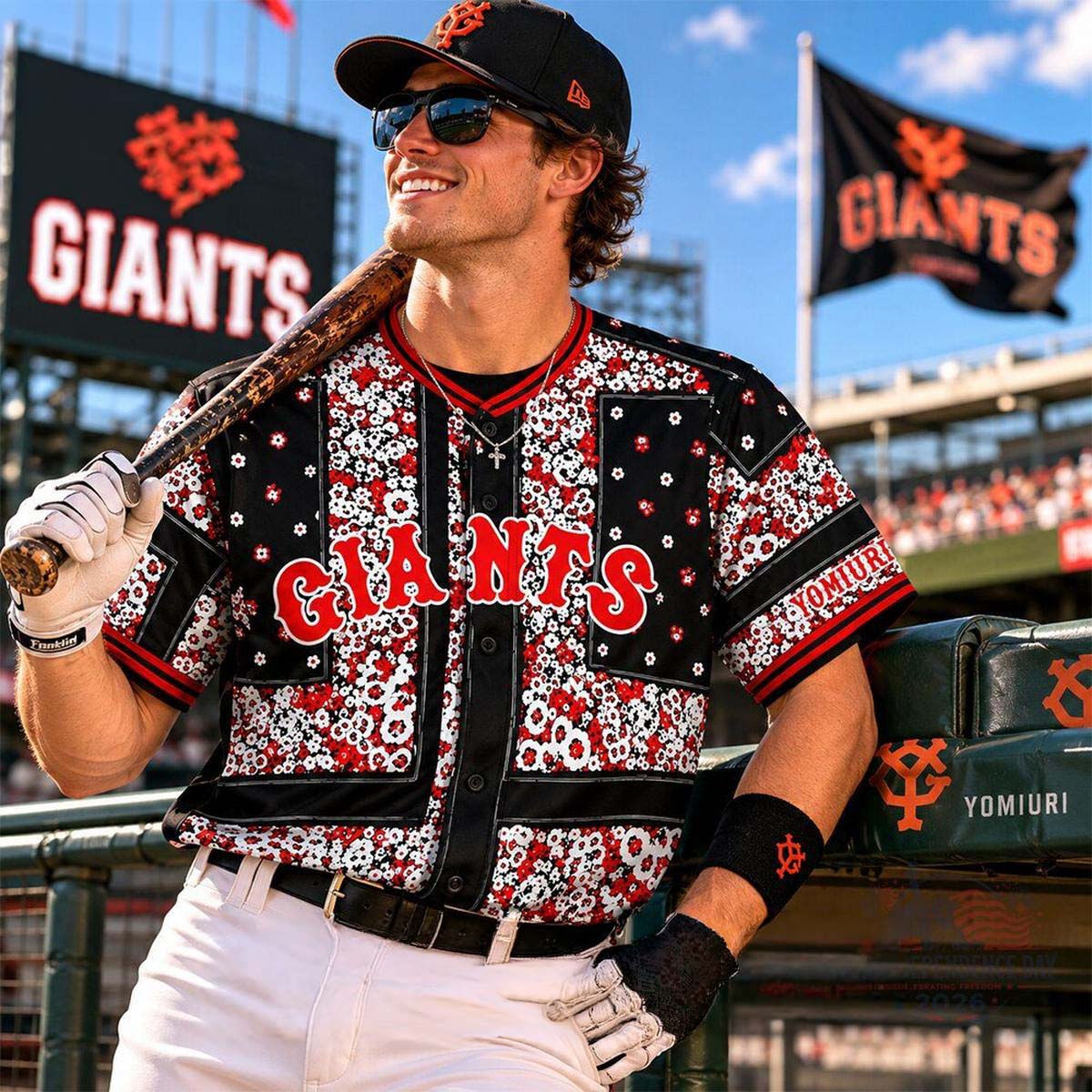 Jordan Brand x Yomiuri Giants Floral Bandana Custom Number 2026 Baseball Jersey - Best Gift for Fans - Image 3