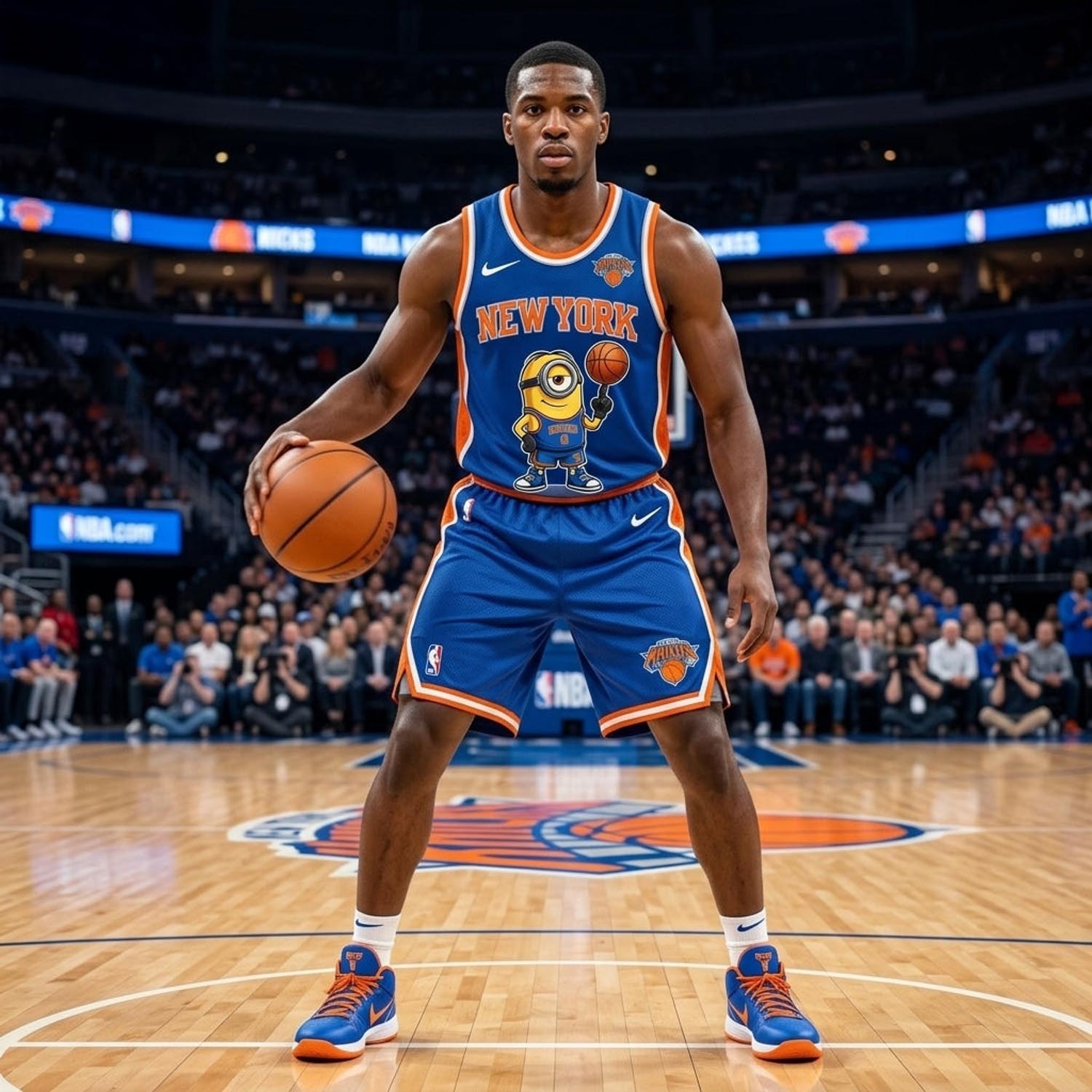 New York Knicks Minions Blue Orange Basketball Jersey and Shorts Set Fan Apparel 2 - Unicasport New York Knicks Minions Blue Orange Basketball Jersey and Shorts Set Fan Apparel