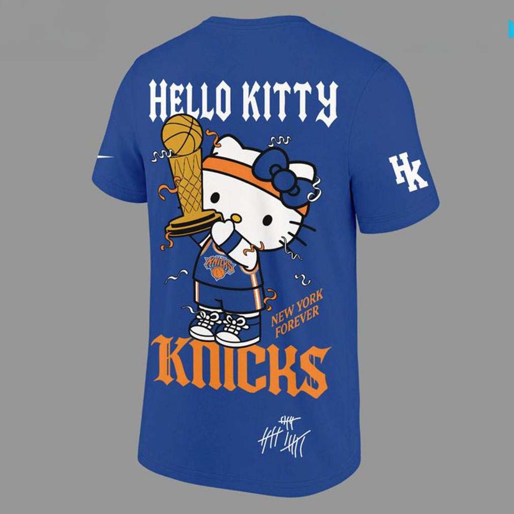 New York Knicks x Hello Kitty 2026 NBA Finals Champions Blue T-Shirt Gift Idea for Fans - Image 3