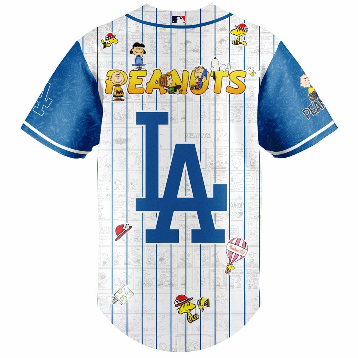 Los Angeles Dodgers x Peanuts Blue Comic Night Pinstripe Baseball Jersey - Best Gift for Fans - Image 3