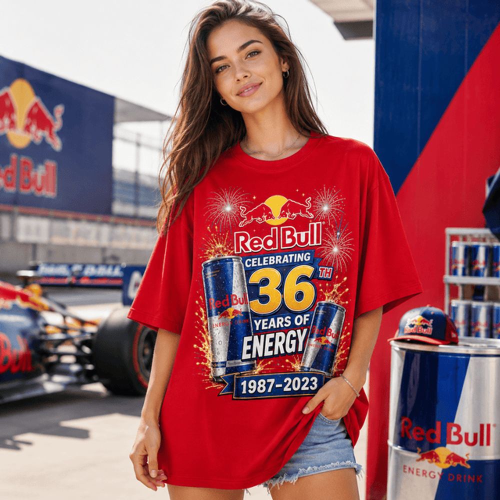 Red Bull 36 Years Celebration Limited Edition Graphic Tee - Gift Idea for Racing Fans - Image 3