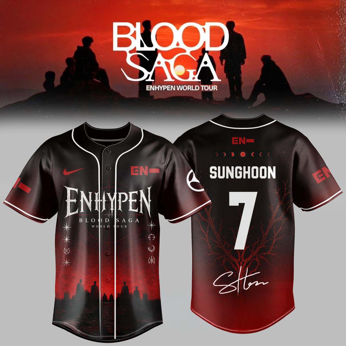 ENHYPEN Blood Saga World Tour 2026-2027 Crimson Dusk Baseball Jersey - Best Gift for Fans - Image 3