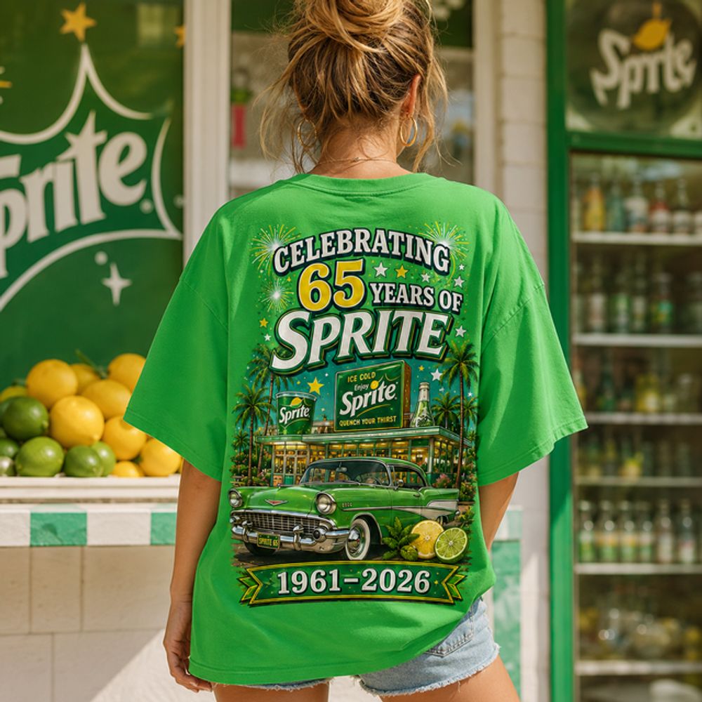 Sprite 65th Anniversary Vintage Car and Lemon Splash Shirt - Retro Soda Graphic Tee Gift Idea - Image 3