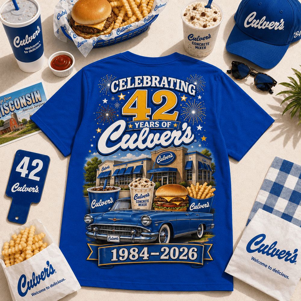 Culvers 42 Years Retro Diner Art Celebrating Since 1984 T-Shirt - Perfect Gift Idea for Foodies - Image 3