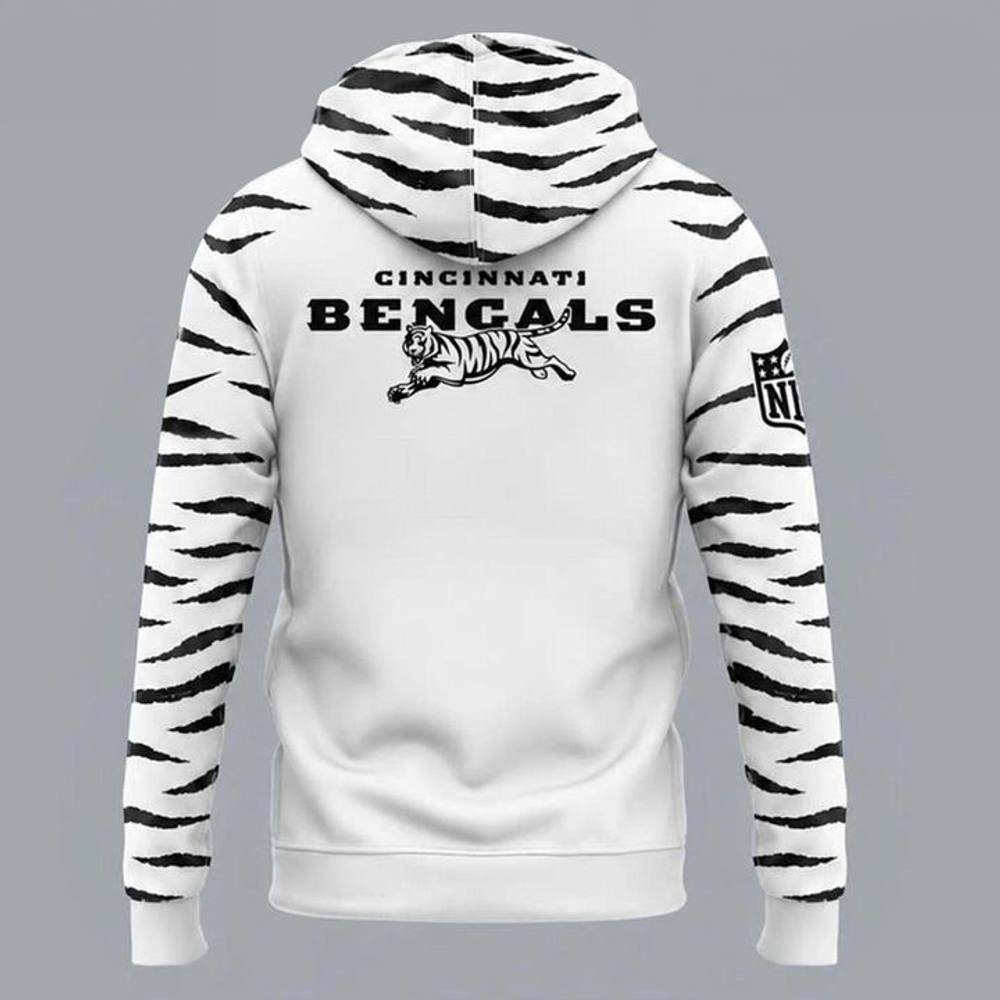 White Pullover Hoodie for Cincinnati Bengals White Bengal Football Fan - Image 3