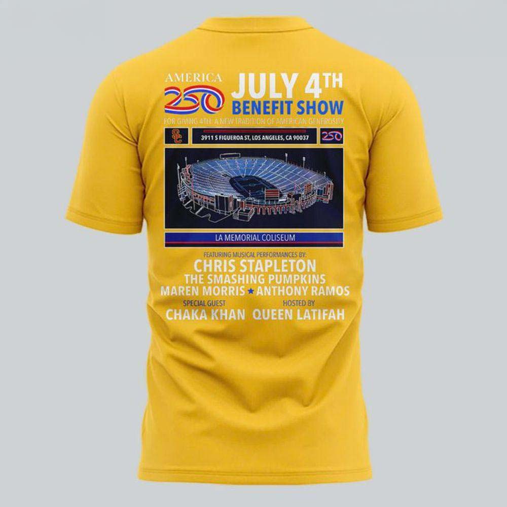 Trojans x America250 July 4th Benefit Show 2026 Yellow Graphic Tee - Patriotic Gift Idea for Fans - Image 3