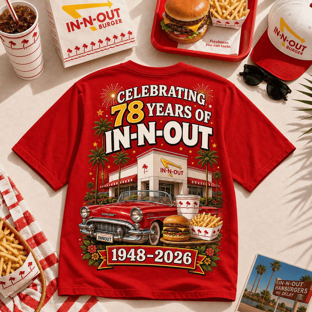 In N Out 78th Anniversary Retro Palm Trees Burger Special Shirt - Unique Fast Food Graphic Gift Idea - Image 3