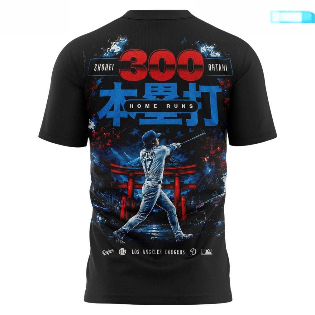 Shohei Ohtani LA Dodgers 300 Home Runs Milestone Baseball T-Shirt - Unique Gift Idea for Fans - Image 3