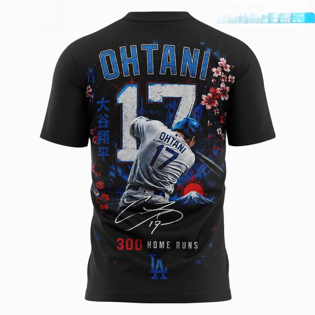 Shohei Ohtani 300 Home Runs Dodgers Baseball Graphic Tee - Best Gift for Fans - Image 3