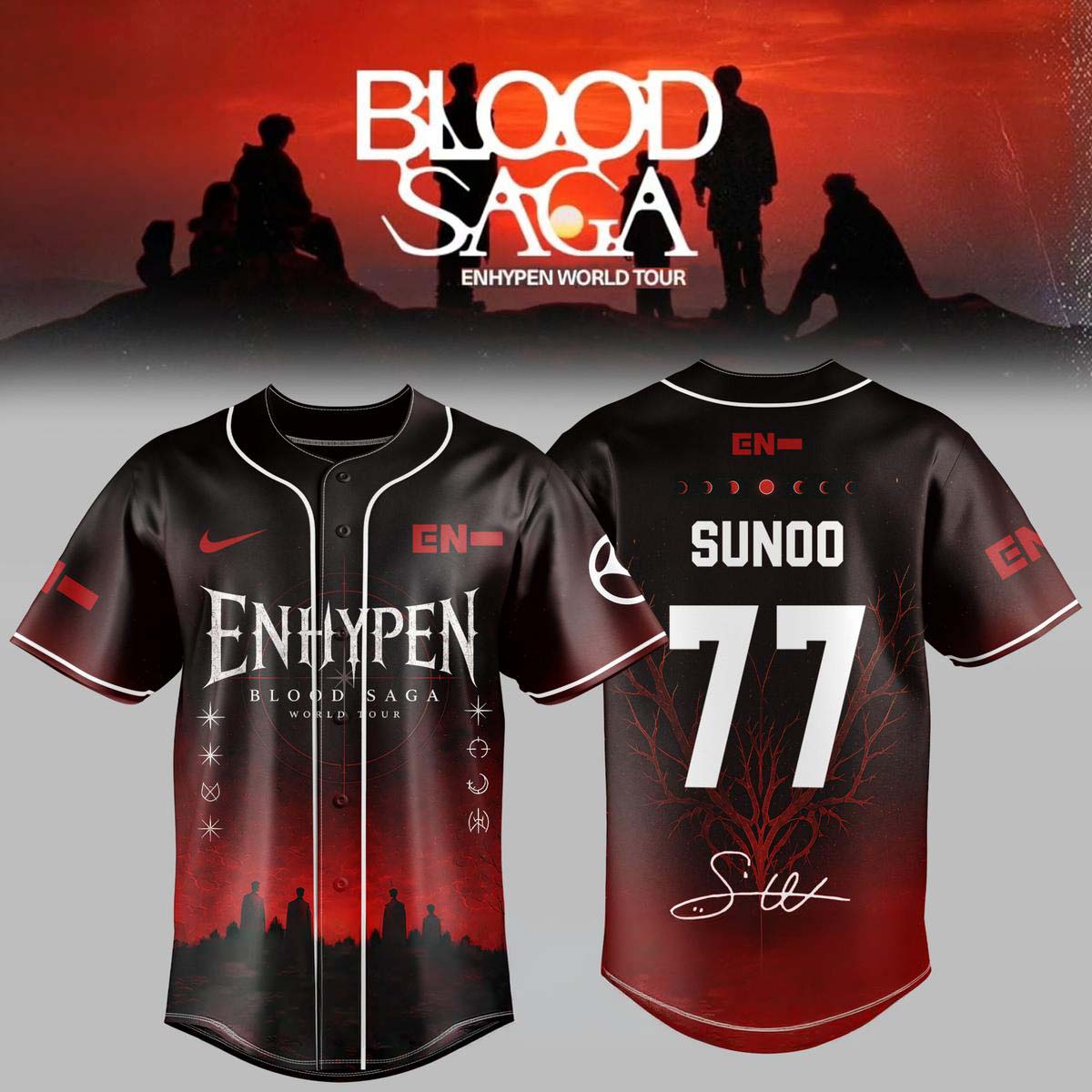 ENHYPEN Blood Saga World Tour 2026-2027 Crimson Dusk Baseball Jersey - Best Gift for Fans - Image 4