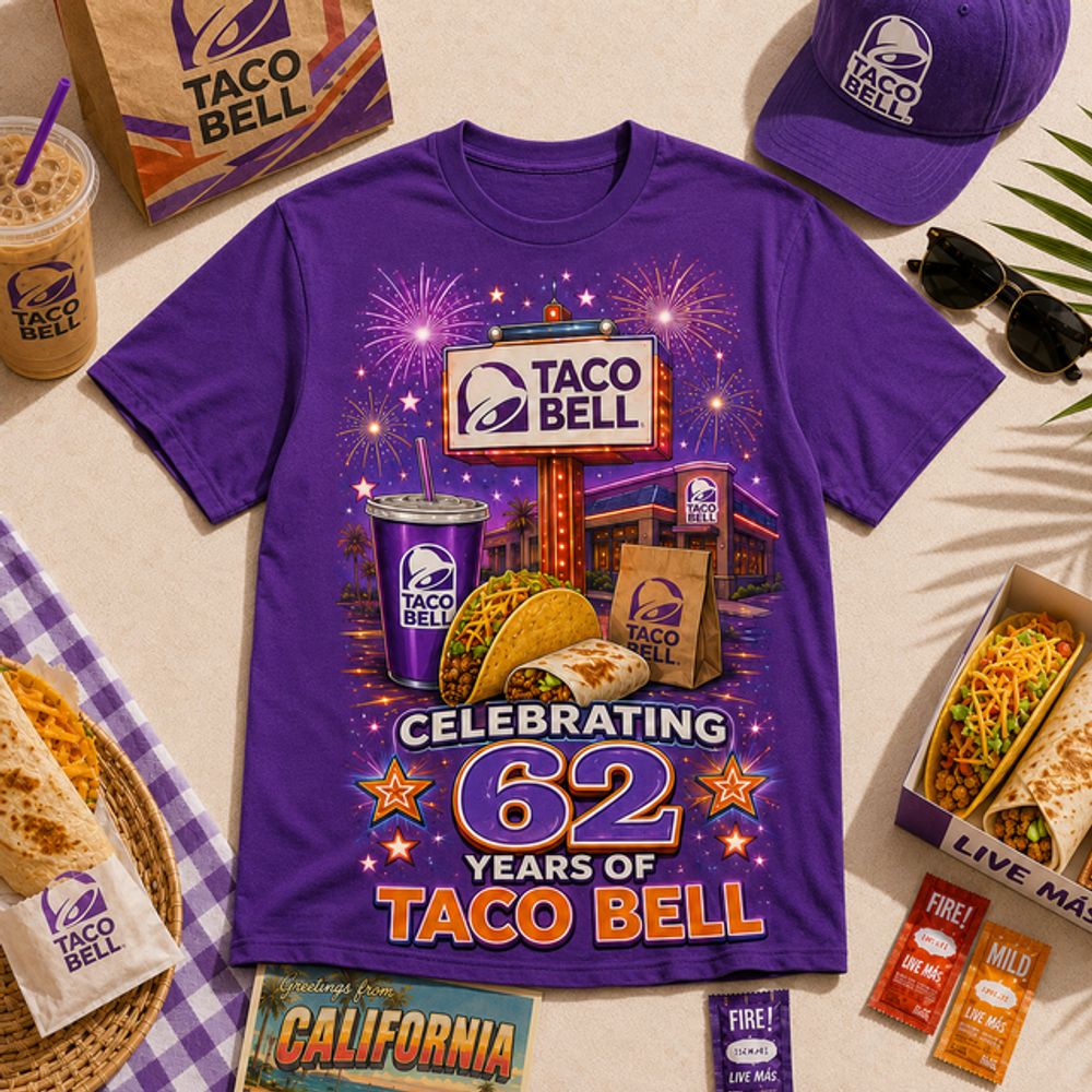 Taco Bell 62 Years Retro Neon Sign Limited Edition Graphic T-Shirt - Best Gift for Fans - Image 4