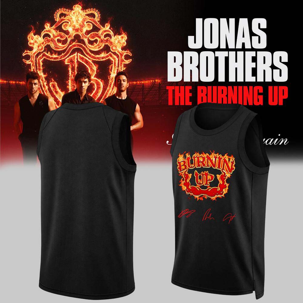 Jonas Brothers Burning Up Logo 2026 Black Basketball Jersey Tour Collection 1 - Unicasport Jonas Brothers Burning Up Logo 2026 Black Basketball Jersey Tour Collection