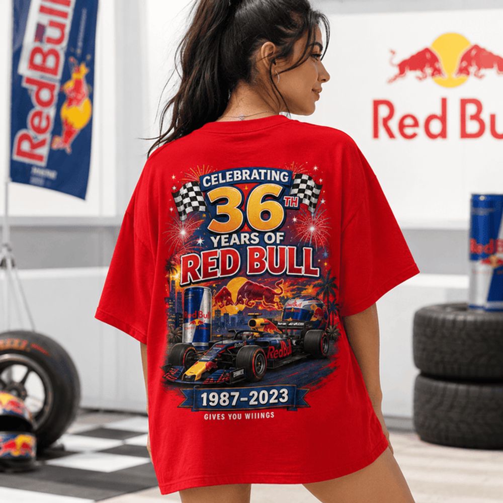 Red Bull 36 Years Celebration Limited Edition Graphic Tee - Gift Idea for Racing Fans - Image 4