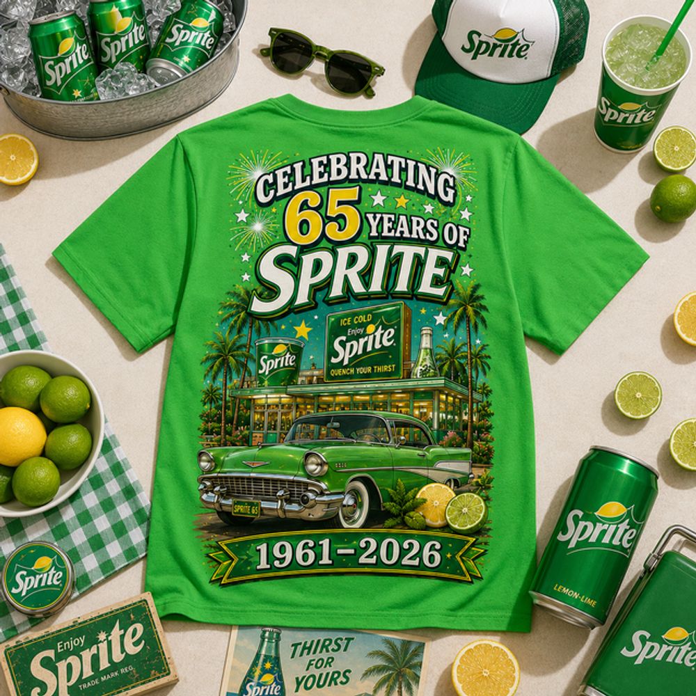 Sprite 65th Anniversary Vintage Car and Lemon Splash Shirt - Retro Soda Graphic Tee Gift Idea - Image 5