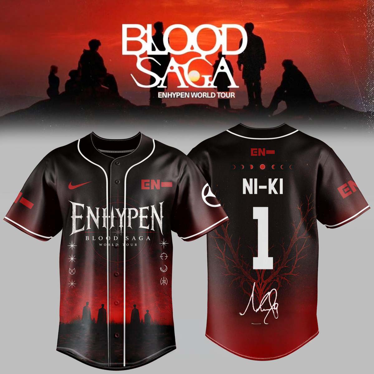 ENHYPEN Blood Saga World Tour 2026-2027 Crimson Dusk Baseball Jersey - Best Gift for Fans - Image 5