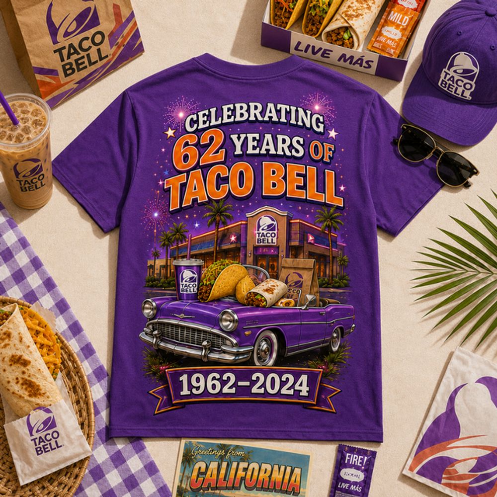 Taco Bell 62 Years Retro Neon Sign Limited Edition Graphic T-Shirt - Best Gift for Fans - Image 5