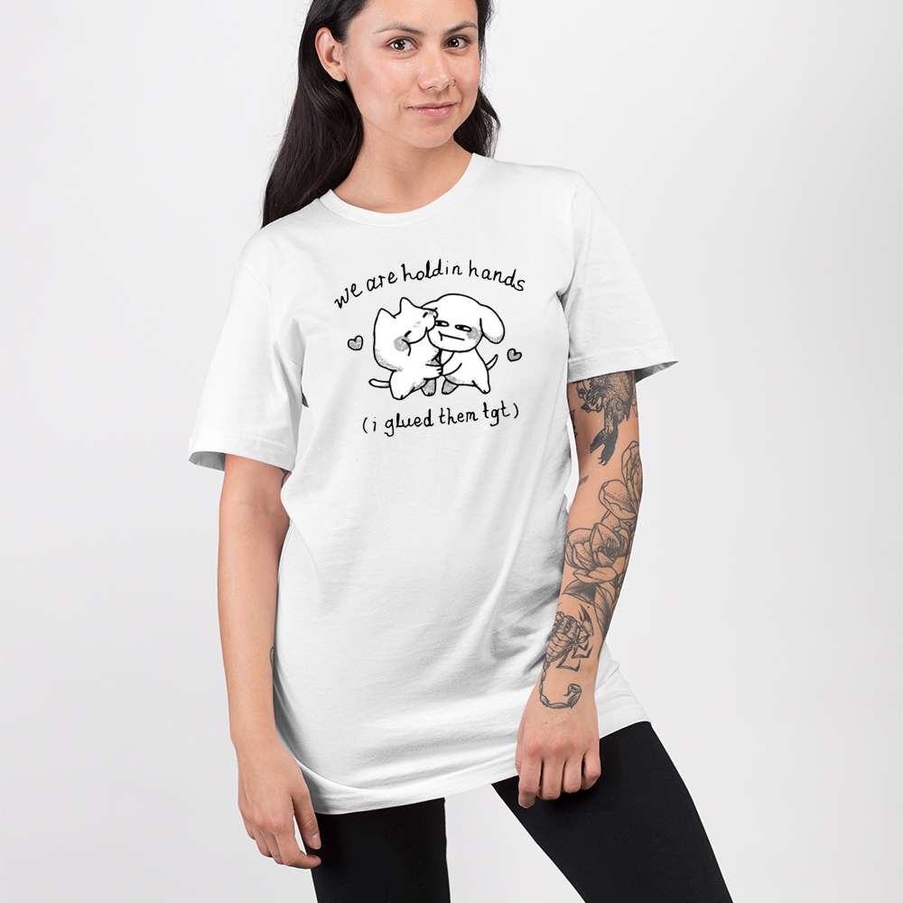 We Are Holdin Hands I Glued Them Tgt Shirt Funny Couple Meme Graphic Tee Merch 2025 - Image 5