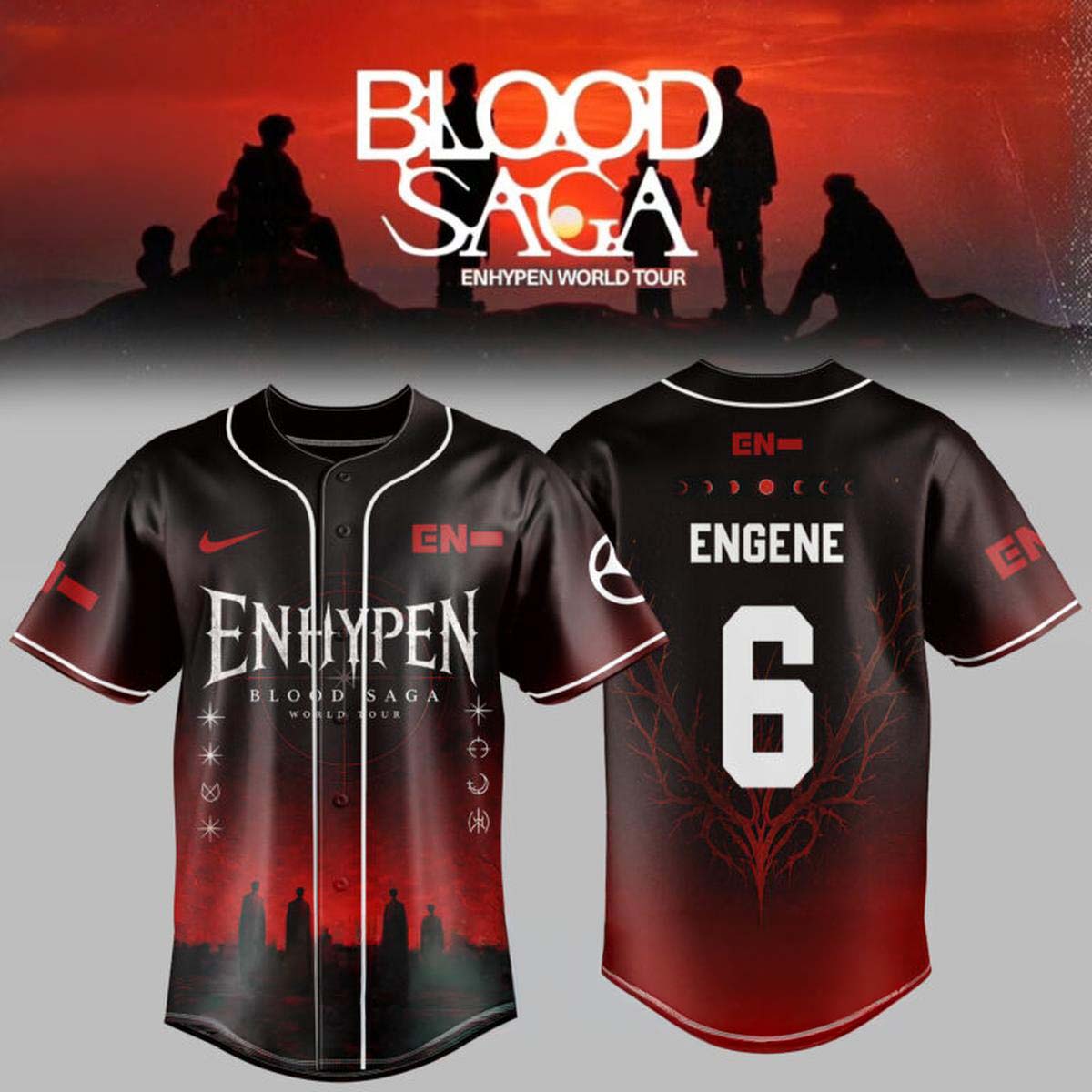 ENHYPEN Blood Saga World Tour 2026-2027 Crimson Dusk Baseball Jersey - Best Gift for Fans - Image 6