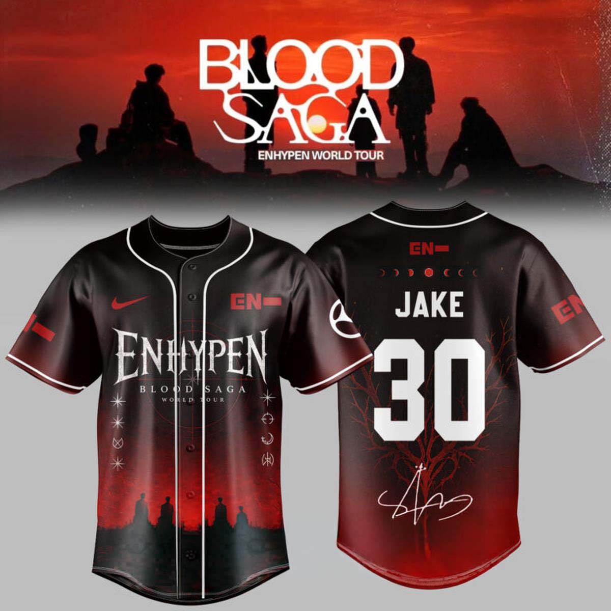 ENHYPEN Blood Saga World Tour 2026-2027 Crimson Dusk Baseball Jersey - Best Gift for Fans - Image 7