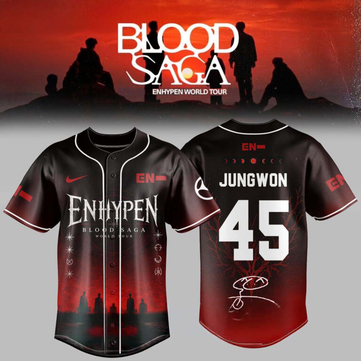ENHYPEN Blood Saga World Tour 2026-2027 Crimson Dusk Baseball Jersey - Best Gift for Fans - Image 8