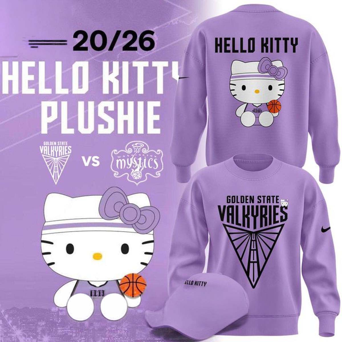 Hello Kitty x Golden State Valkyries 2026 Graphic Sweatshirt - Best Gift for Fans - Image 2