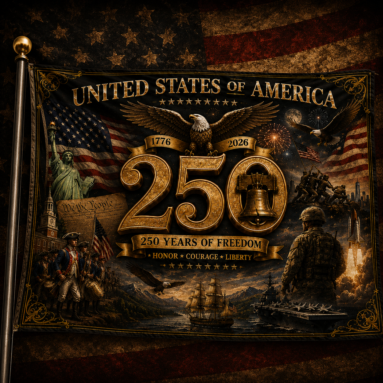 USA 250th Anniversary Flag Semiquincentennial