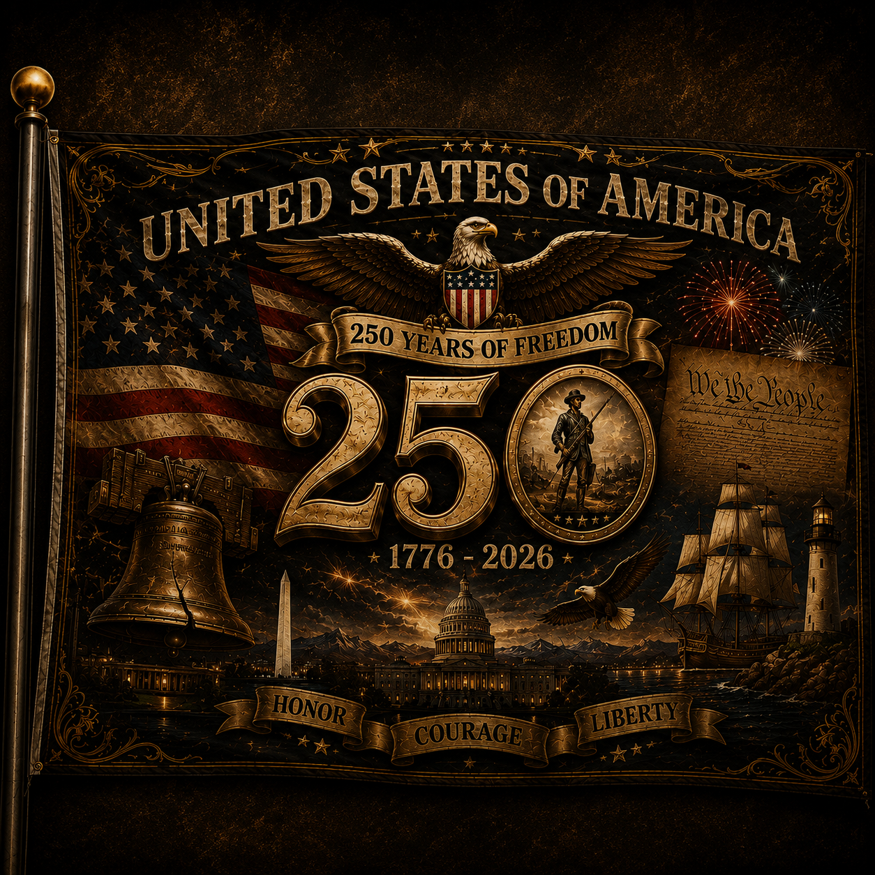 USA 250th Anniversary Revolutionary Soldier Banner