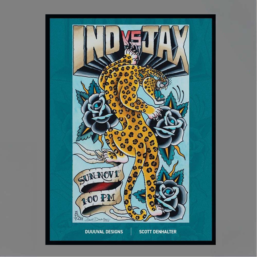 IND VS JAX Sun Nov 1st 100 PM Duuuval Designs Scott Denhalter Poster