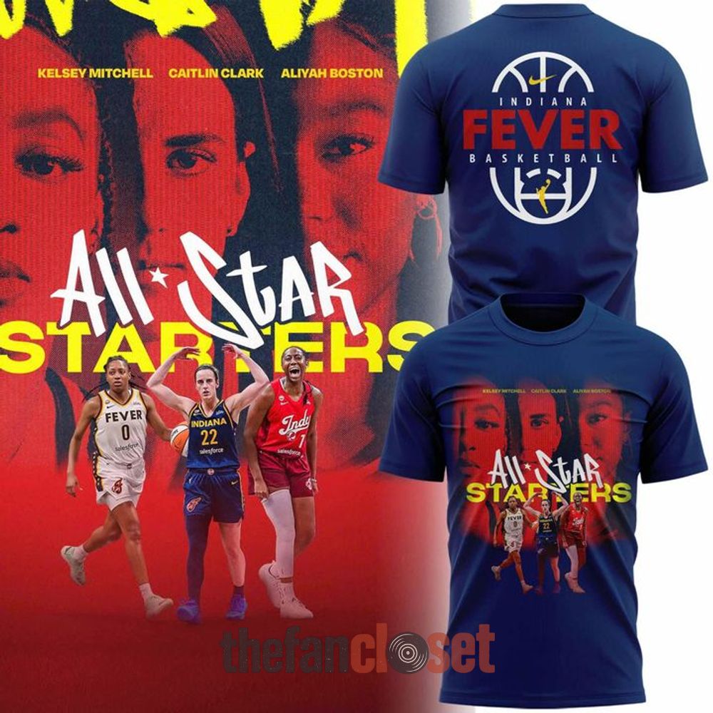 Caitlin Clark Aliyah Boston Kelsey Mitchell Player Trio Blue Shirt - WNBA AllStar Starters Indiana Fever