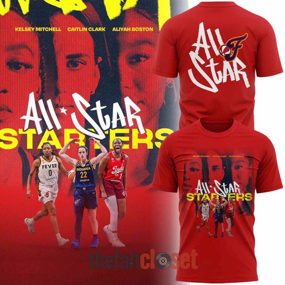 Caitlin Clark Aliyah Boston Kelsey Mitchell Player Trio Red Shirt - Indiana Fever WNBA All-Star Starters