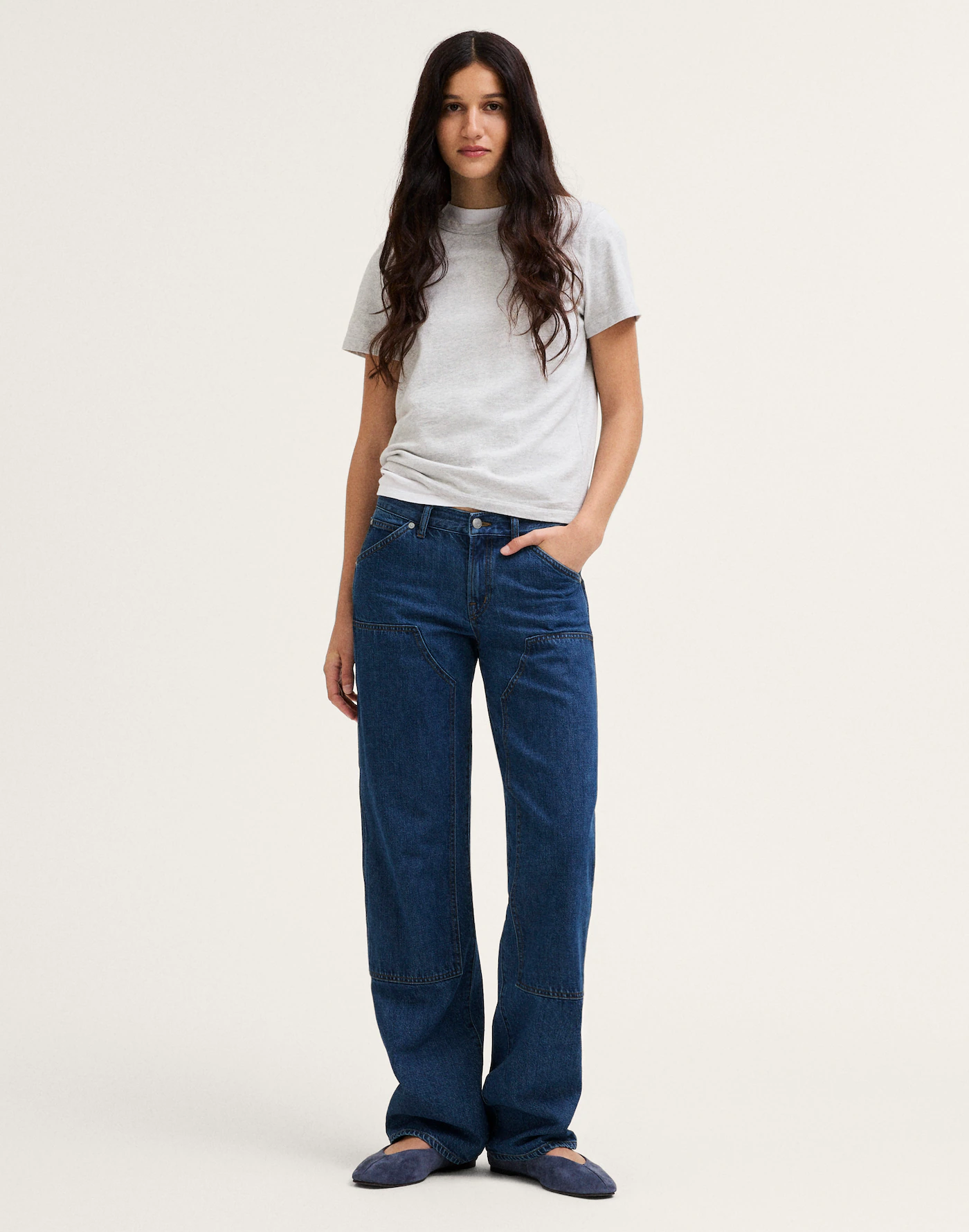 Indigo Blue Teeyoulove Zenvora High Rise Wide Leg Jeans with Curved Seam Details - front view