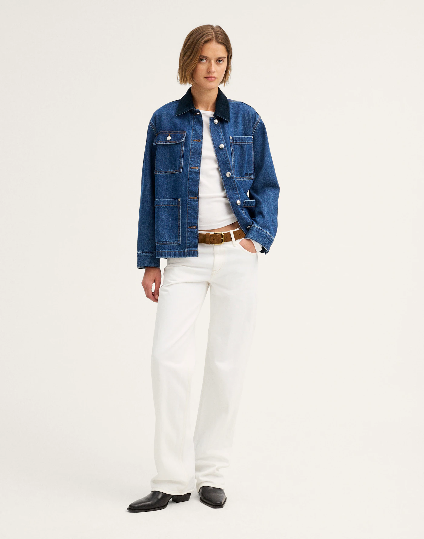 Indigo Blue Teeyoulove Zorvane Relaxed Fit Denim Jacket with Contrast Collar and Pockets - Side View