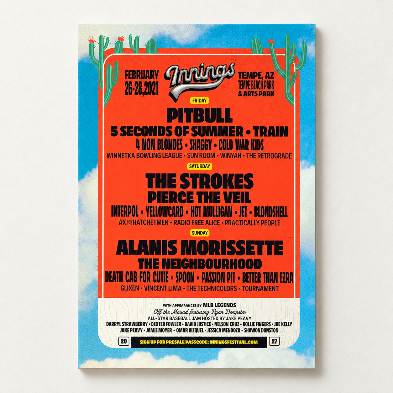 Innings Festival 2027 At Tempe Beach Park And Arts Park In Tempe AZ On February 2628 2027 Line Up Home Decor Poster Canvas