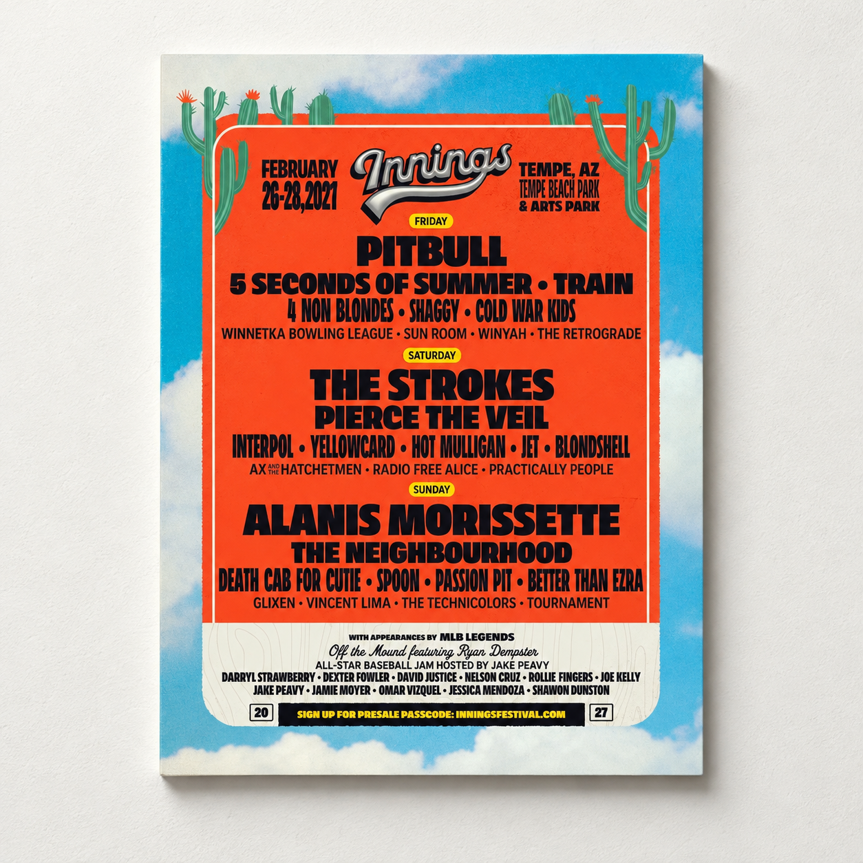 Innings Festival 2027 Lineup At Temple Beach Park Tempe AZ On February 2628 2027 Poster Canvas