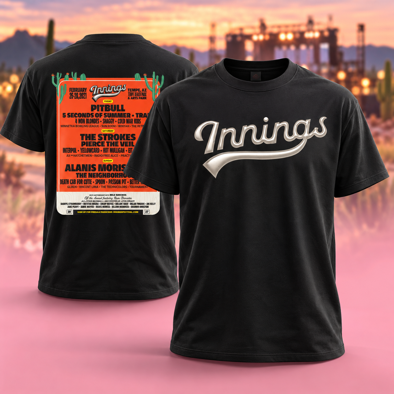 Innings Festival 2027 Lineup At Temple Beach Park Tempe AZ On February 2628 2027 Two Sided TShirt